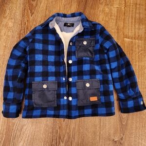 7 For All Mankind Blue Plaid Kids Sherpa Jacket